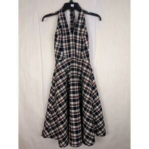 Coconinno black red plaid halter neck swing dress Size Small Preppy Retro Glam